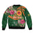 Manuʻa Islands Bomber Jacket Polynesian Art Tattoo Style and Tropical Plants