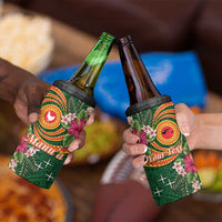 Manu'a 4 in 1 Can Cooler Tumbler Polynesian Art Tattoo Style and Tropical Plants