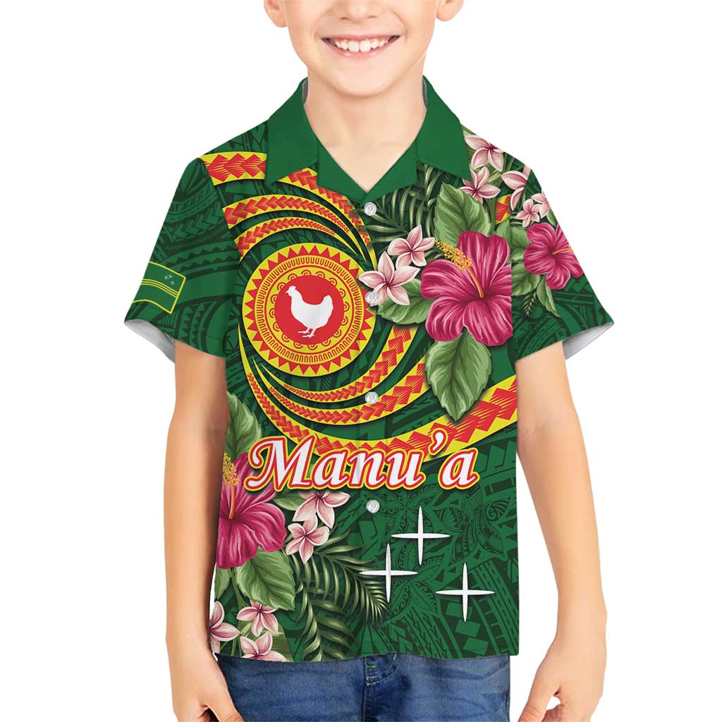 Manuʻa Islands Family Matching Summer Maxi Dress and Hawaiian Shirt Polynesian Art Tattoo Style and Tropical Plants