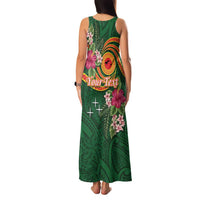 Manuʻa Islands Family Matching Tank Maxi Dress and Hawaiian Shirt Polynesian Art Tattoo Style and Tropical Plants