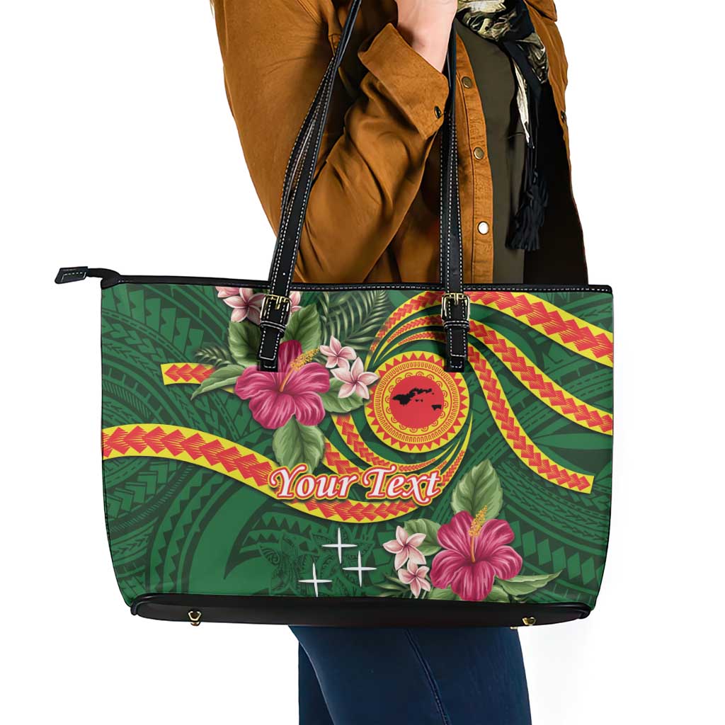 Manuʻa Islands Leather Tote Bag Polynesian Art Tattoo Style and Tropical Plants
