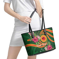 Manuʻa Islands Leather Tote Bag Polynesian Art Tattoo Style and Tropical Plants