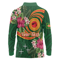 Manuʻa Islands Long Sleeve Polo Shirt Polynesian Art Tattoo Style and Tropical Plants