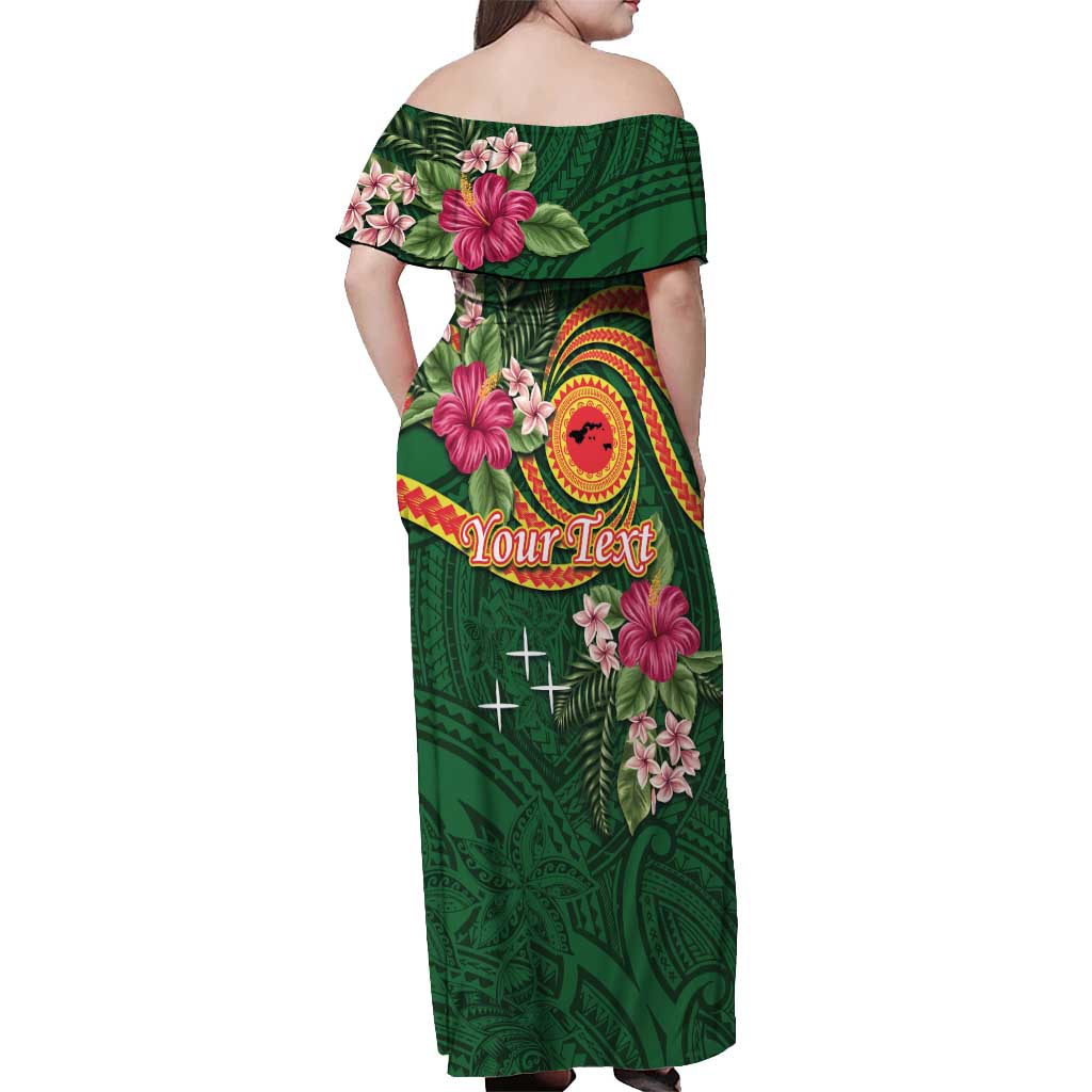 Manuʻa Islands Off Shoulder Maxi Dress Polynesian Art Tattoo Style and Tropical Plants