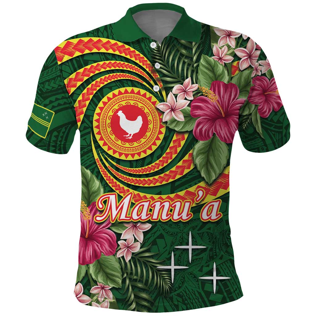 Manuʻa Islands Polo Shirt Polynesian Art Tattoo Style and Tropical Plants