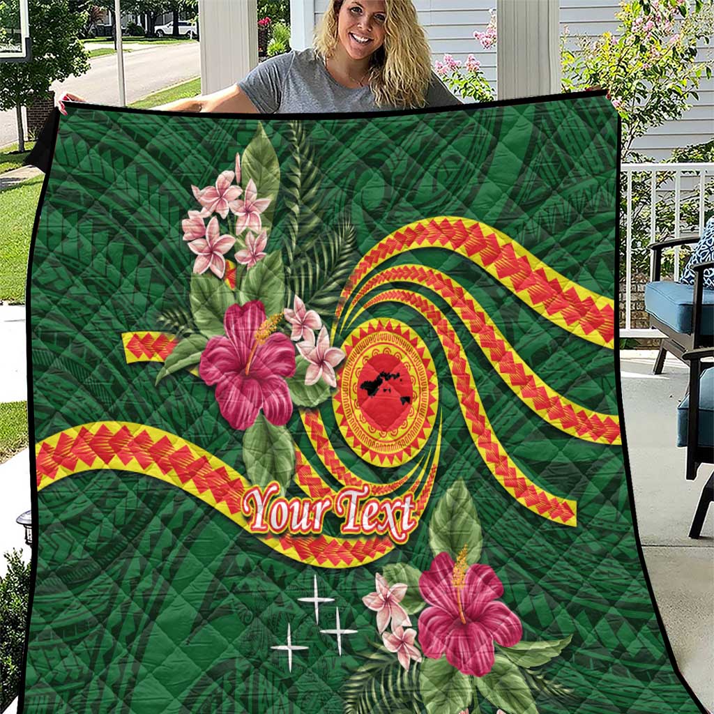 Personalised Manuʻa Islands Quilt Polynesian Art Tattoo Style and Tropical Plants LT03 Green - Polynesian Pride