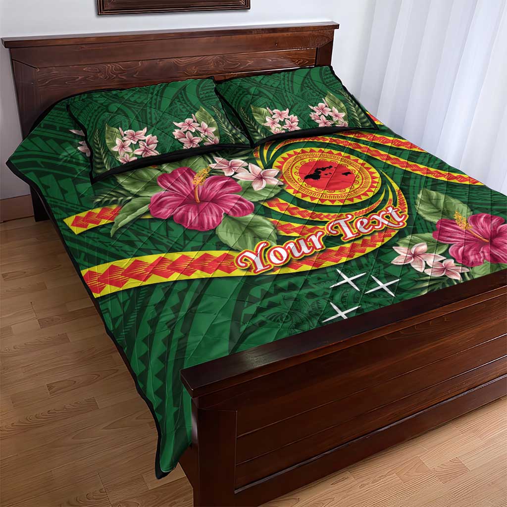 Manuʻa Islands Quilt Bed Set Polynesian Art Tattoo Style and Tropical Plants