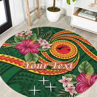 Personalised Manuʻa Islands Round Carpet Polynesian Art Tattoo Style and Tropical Plants LT03 Green - Polynesian Pride