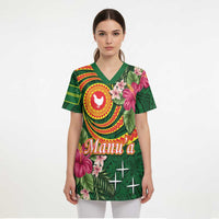 Manuʻa Islands Scrub Top Polynesian Art Tattoo Style and Tropical Plants - Polynesian Pride