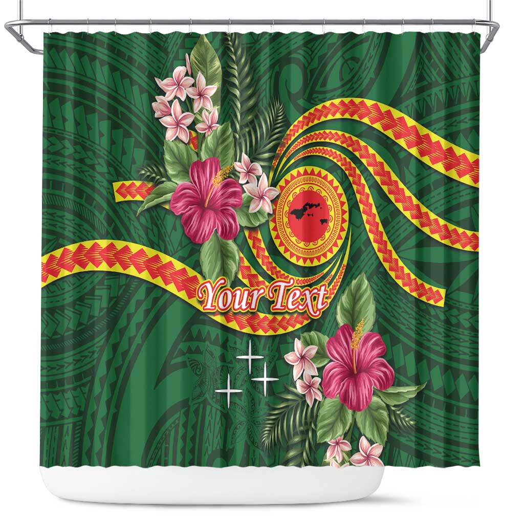 Personalised Manuʻa Islands Shower Curtain Polynesian Art Tattoo Style and Tropical Plants LT03 Green - Polynesian Pride