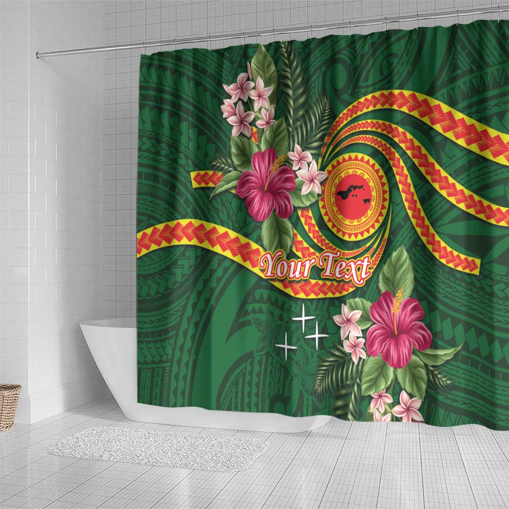 Personalised Manuʻa Islands Shower Curtain Polynesian Art Tattoo Style and Tropical Plants LT03 - Polynesian Pride