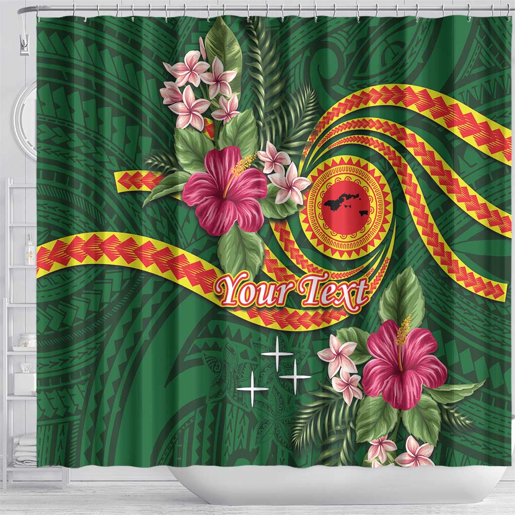 Personalised Manuʻa Islands Shower Curtain Polynesian Art Tattoo Style and Tropical Plants LT03 - Polynesian Pride