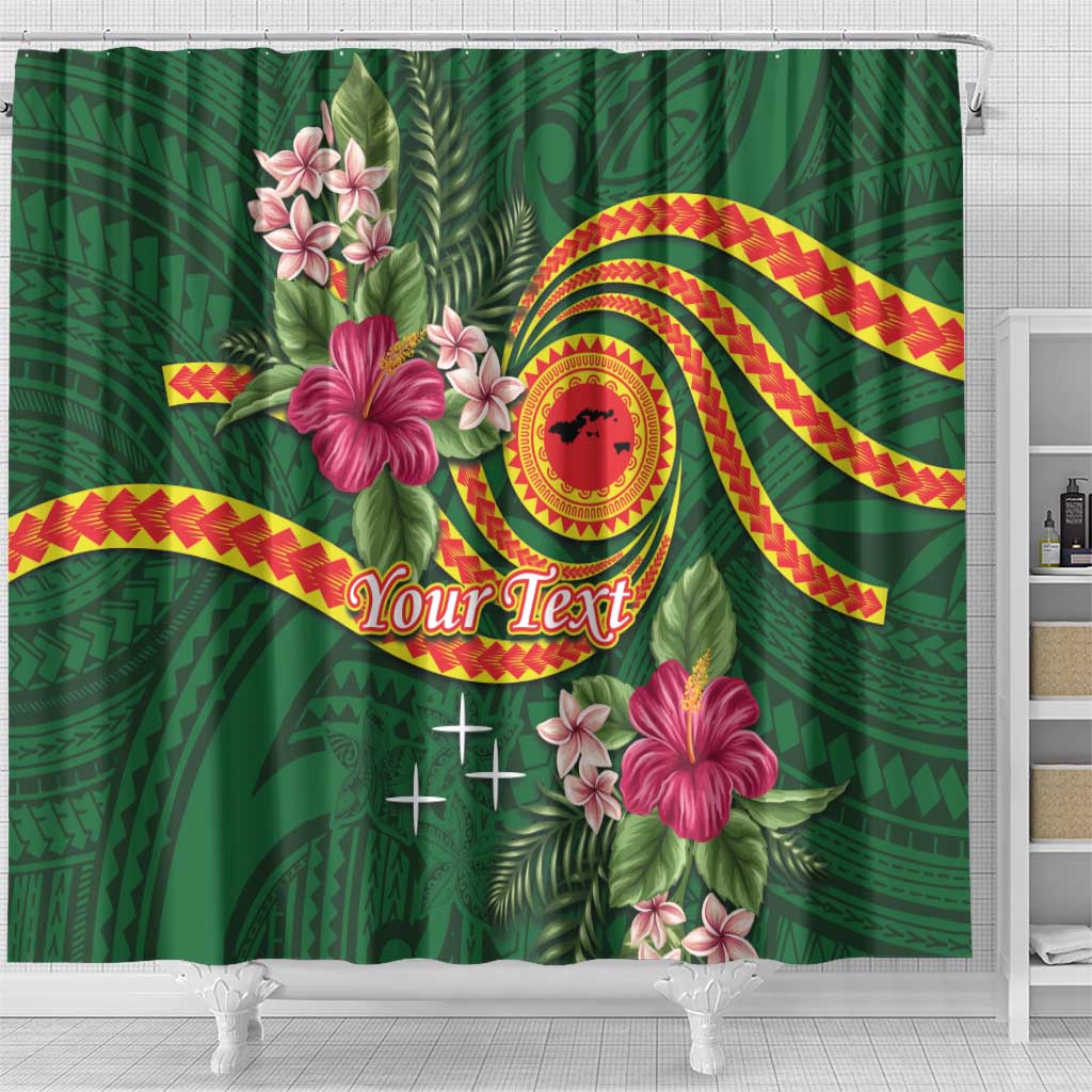 Personalised Manuʻa Islands Shower Curtain Polynesian Art Tattoo Style and Tropical Plants LT03 - Polynesian Pride