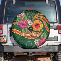Personalised Manuʻa Islands Spare Tire Cover Polynesian Art Tattoo Style and Tropical Plants LT03 Green - Polynesian Pride
