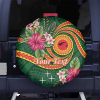 Personalised Manuʻa Islands Spare Tire Cover Polynesian Art Tattoo Style and Tropical Plants LT03 No hole Green - Polynesian Pride
