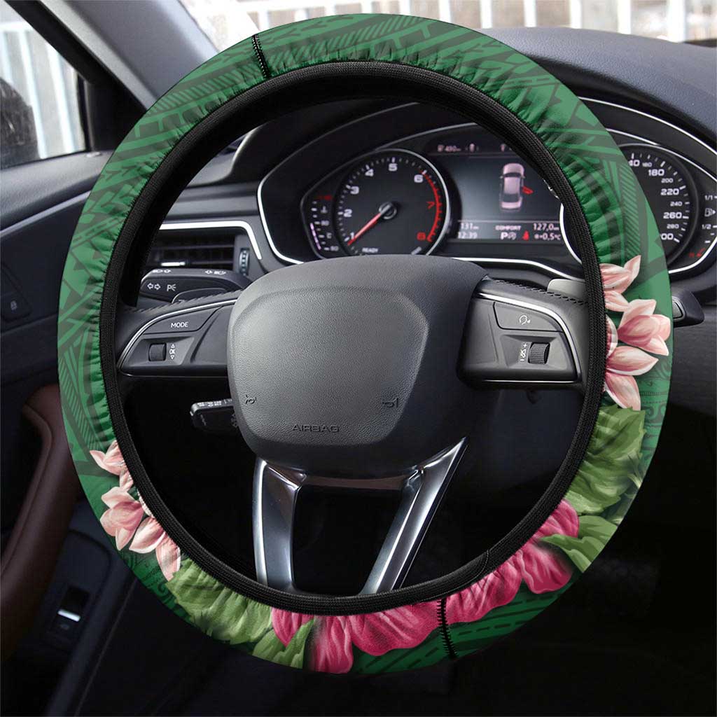 Manuʻa Islands Steering Wheel Cover Polynesian Art Tattoo Style and Tropical Plants LT03 - Polynesian Pride