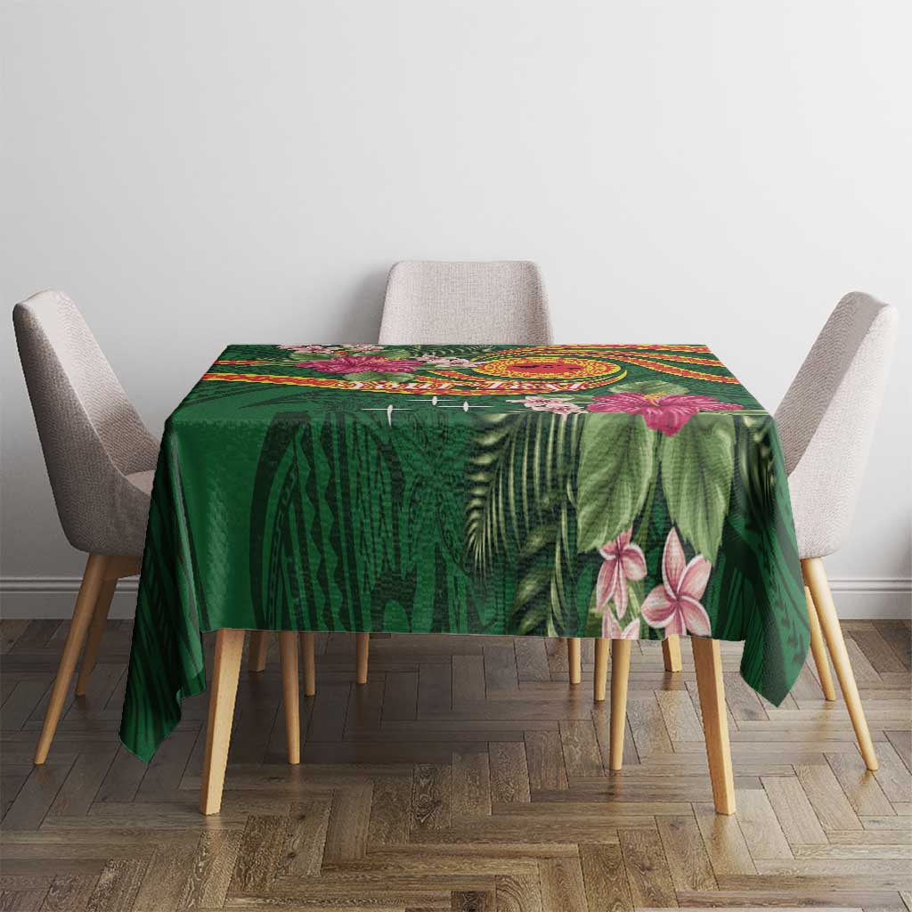 Manuʻa Islands Tablecloth Polynesian Art Tattoo Style and Tropical Plants