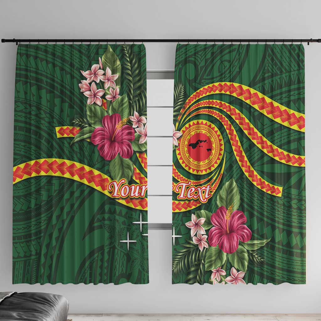 Personalised Manuʻa Islands Window Curtain Polynesian Art Tattoo Style and Tropical Plants LT03 With Hooks Green - Polynesian Pride