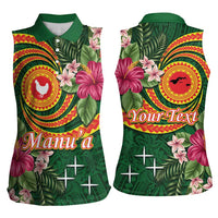 Manuʻa Islands Women Sleeveless Polo Shirt Polynesian Art Tattoo Style and Tropical Plants