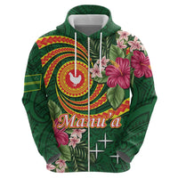 Personalised Manuʻa Islands Zip Hoodie Polynesian Art Tattoo Style and Tropical Plants LT03 - Polynesian Pride