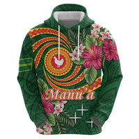 Personalised Manuʻa Islands Zip Hoodie Polynesian Art Tattoo Style and Tropical Plants LT03 - Polynesian Pride