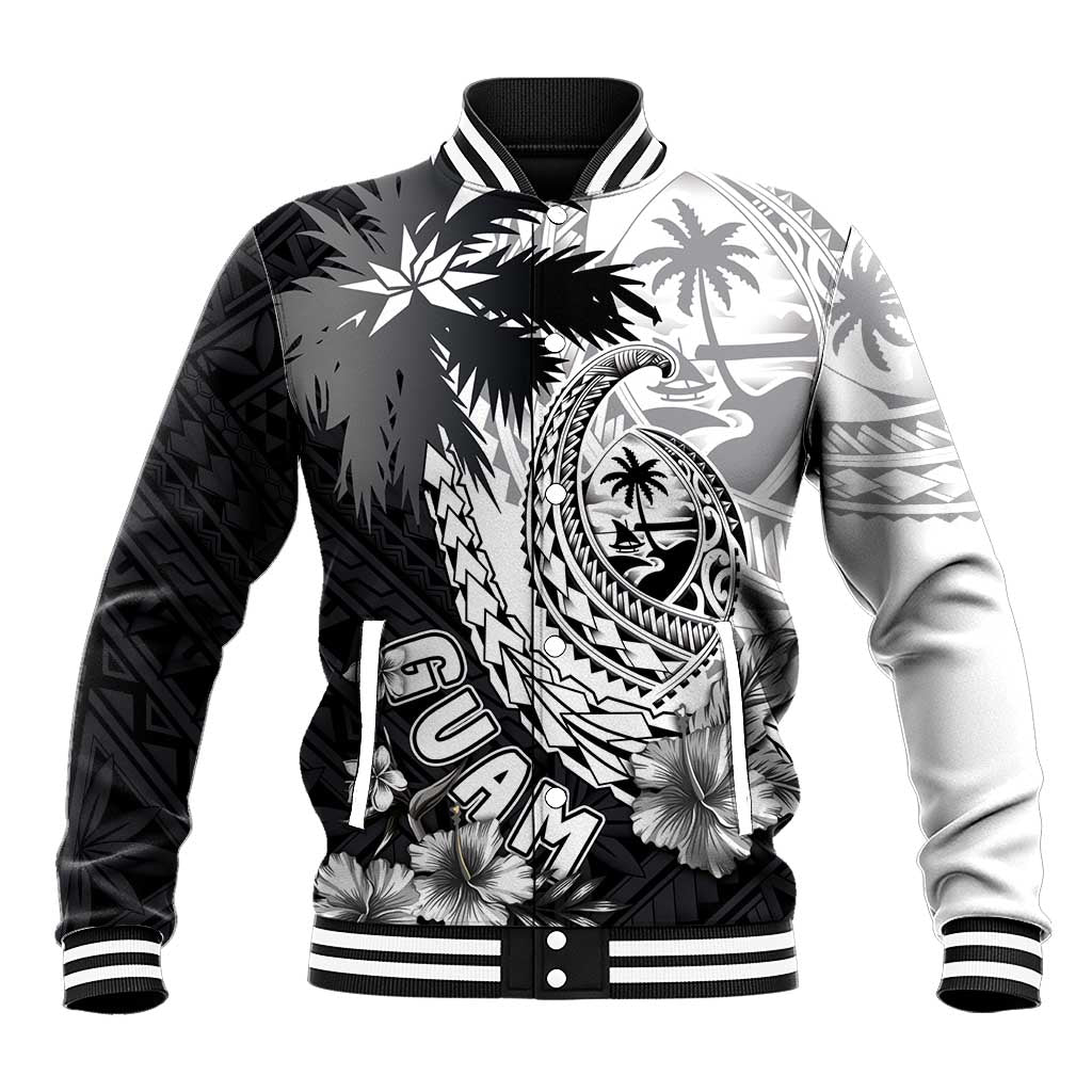 Hafa Adai Guam Baseball Jacket Polynesian Palm Tree Tattoo Hibiscus and Plumeria Art