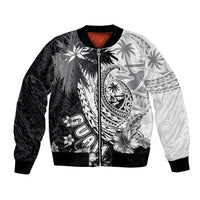 Hafa Adai Guam Bomber Jacket Polynesian Palm Tree Tattoo Hibiscus and Plumeria Art LT03 Unisex Black - Polynesian Pride