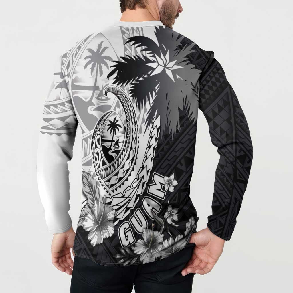 Hafa Adai Guam Button Sweatshirt Polynesian Palm Tree Tattoo Hibiscus and Plumeria Art