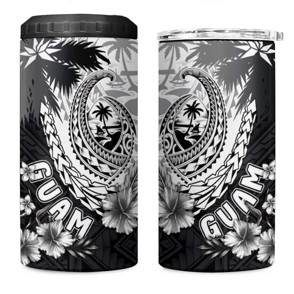 Hafa Adai Guam 4 in 1 Can Cooler Tumbler Polynesian Palm Tree Tattoo Hibiscus and Plumeria Art