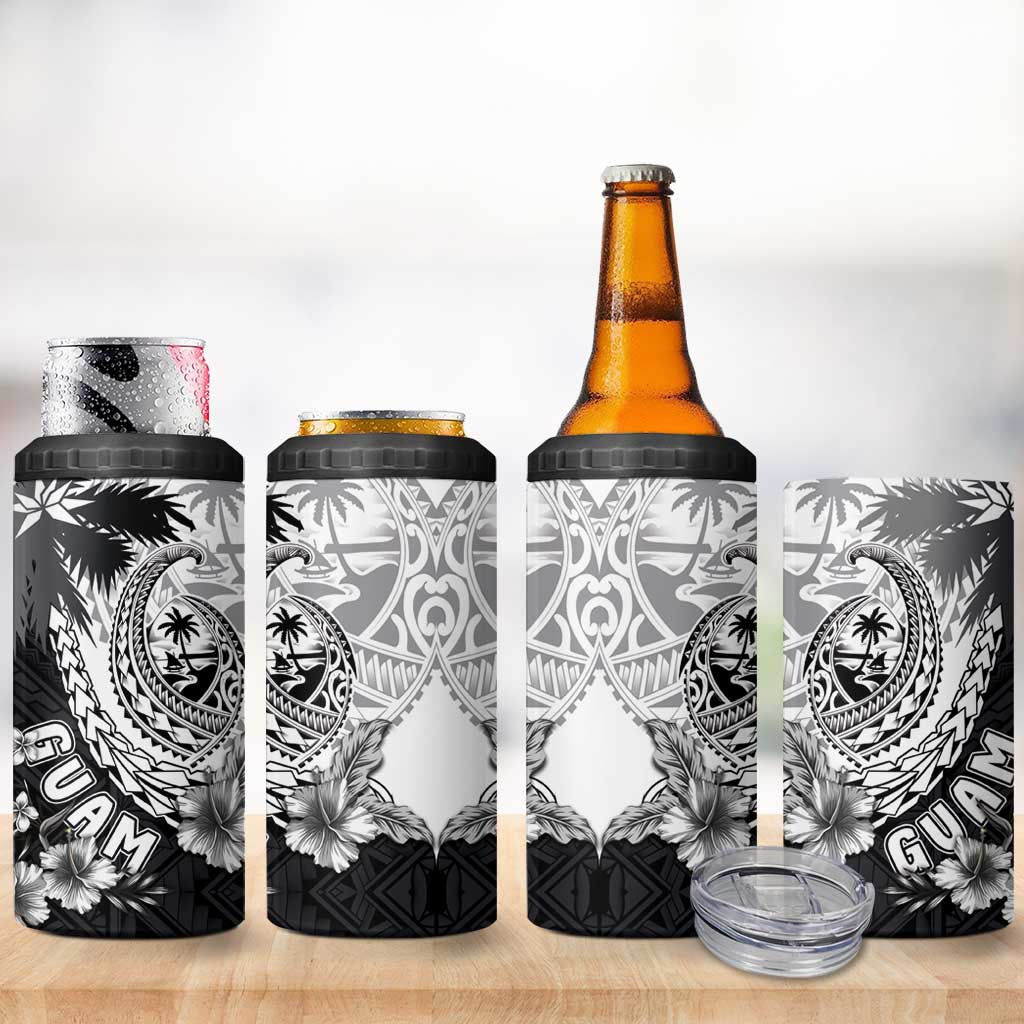 Hafa Adai Guam 4 in 1 Can Cooler Tumbler Polynesian Palm Tree Tattoo Hibiscus and Plumeria Art