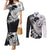 Hafa Adai Guam Couples Matching Mermaid Dress and Long Sleeve Button Shirt Polynesian Palm Tree Tattoo Hibiscus and Plumeria Art