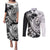 Hafa Adai Guam Couples Matching Puletasi and Long Sleeve Button Shirt Polynesian Palm Tree Tattoo Hibiscus and Plumeria Art