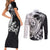 Hafa Adai Guam Couples Matching Short Sleeve Bodycon Dress and Long Sleeve Button Shirt Polynesian Palm Tree Tattoo Hibiscus and Plumeria Art