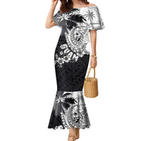 Hafa Adai Guam Family Matching Mermaid Dress and Hawaiian Shirt Polynesian Palm Tree Tattoo Hibiscus and Plumeria Art