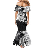 Hafa Adai Guam Family Matching Mermaid Dress and Hawaiian Shirt Polynesian Palm Tree Tattoo Hibiscus and Plumeria Art