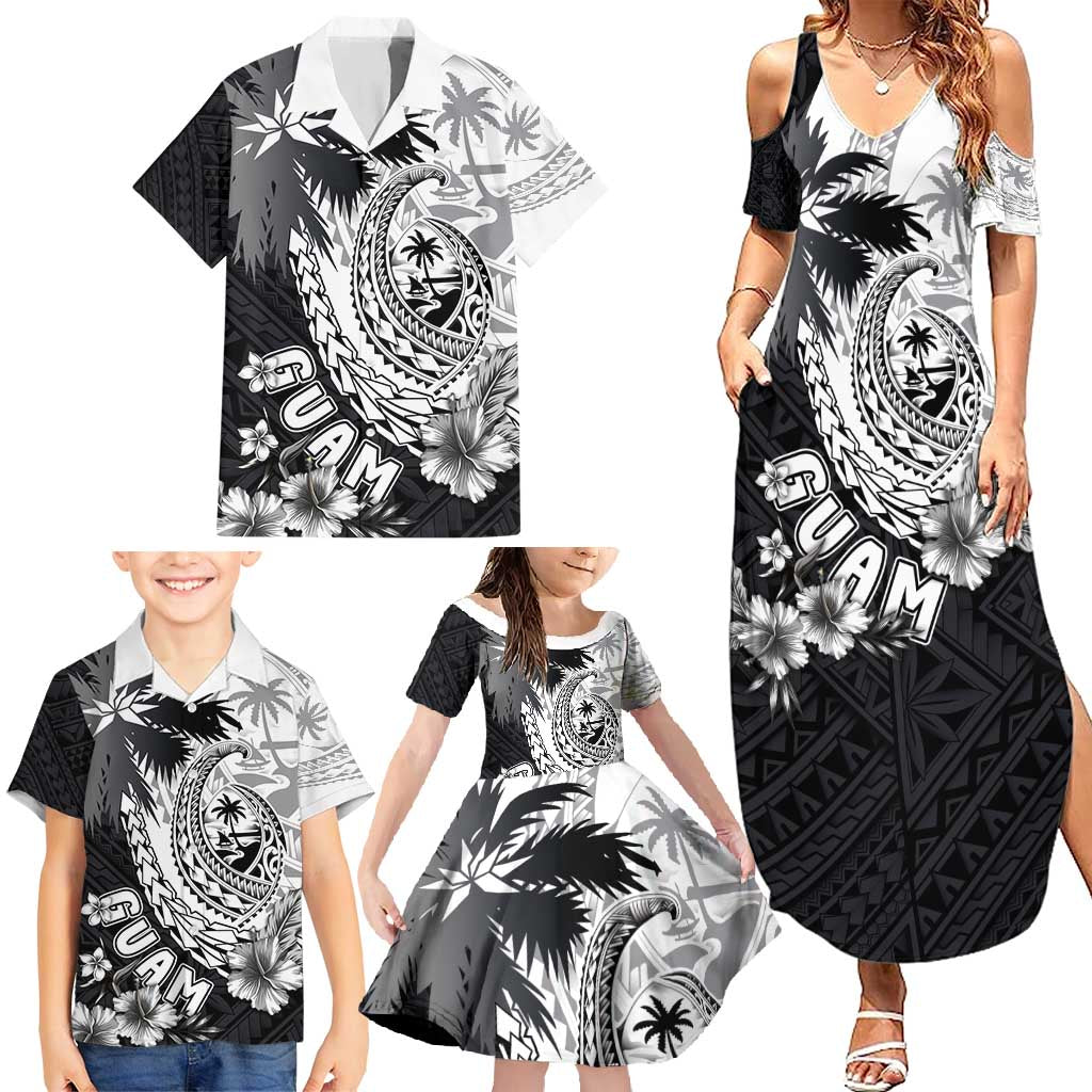 Hafa Adai Guam Family Matching Summer Maxi Dress and Hawaiian Shirt Polynesian Palm Tree Tattoo Hibiscus and Plumeria Art