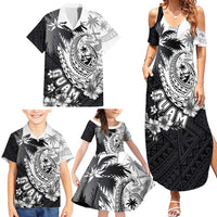 Hafa Adai Guam Family Matching Summer Maxi Dress and Hawaiian Shirt Polynesian Palm Tree Tattoo Hibiscus and Plumeria Art