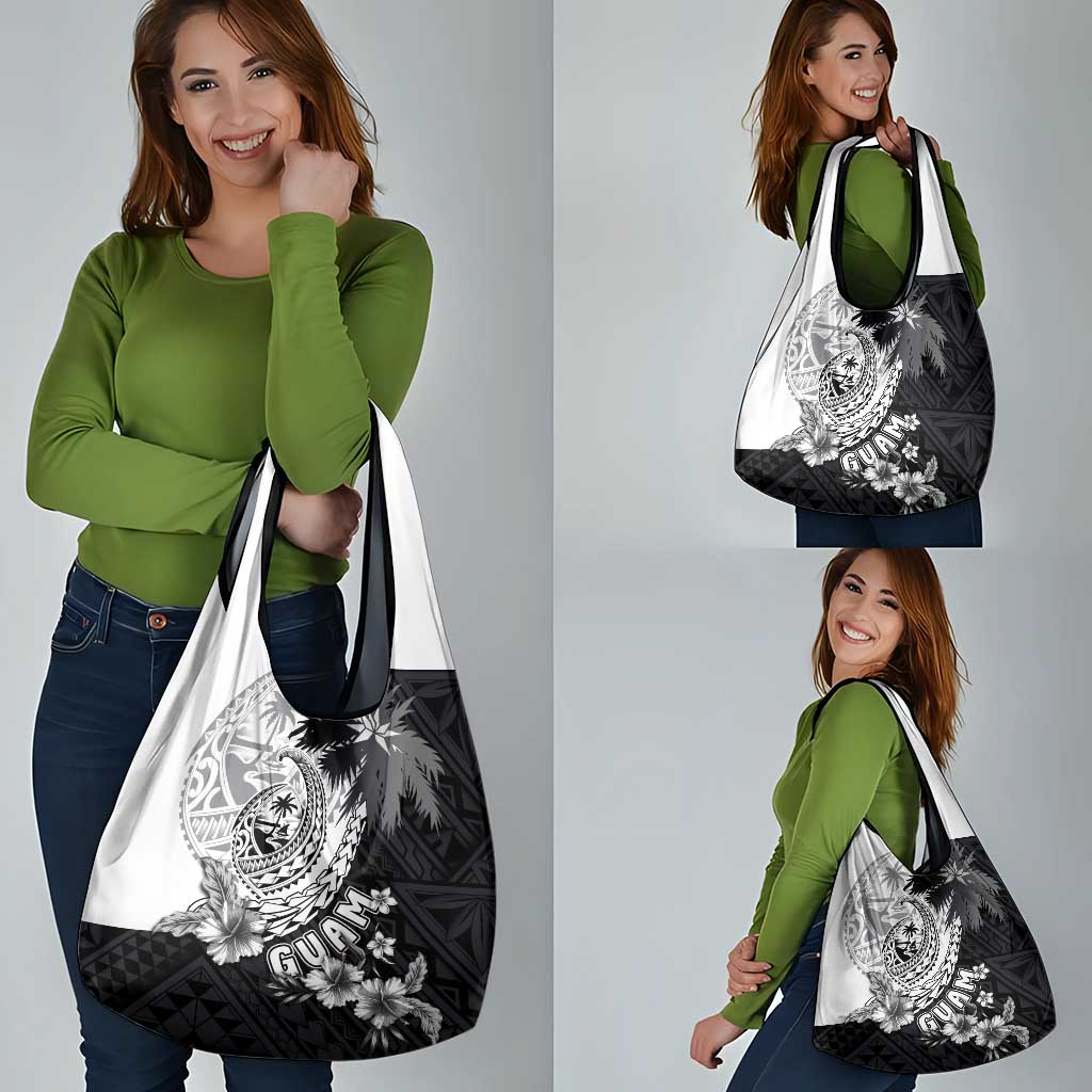 Hafa Adai Guam Grocery Bag Polynesian Palm Tree Tattoo Hibiscus and Plumeria Art