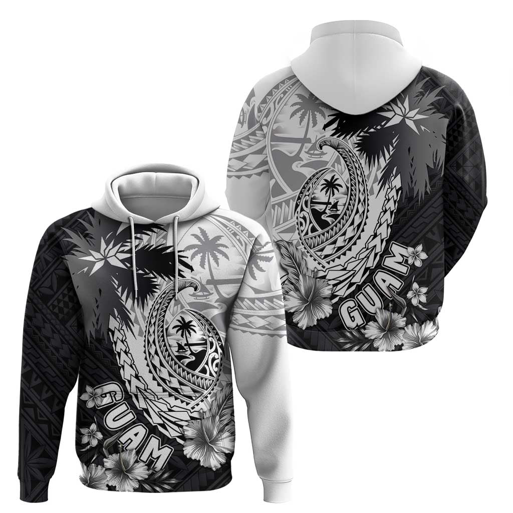 Hafa Adai Guam Hoodie Polynesian Palm Tree Tattoo Hibiscus and Plumeria Art