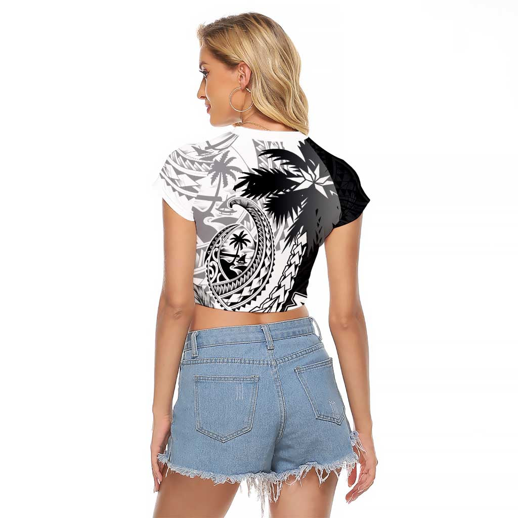 Hafa Adai Guam Raglan Cropped T Shirt Polynesian Palm Tree Tattoo Hibiscus and Plumeria Art