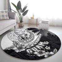 Hafa Adai Guam Round Carpet Polynesian Palm Tree Tattoo Hibiscus and Plumeria Art