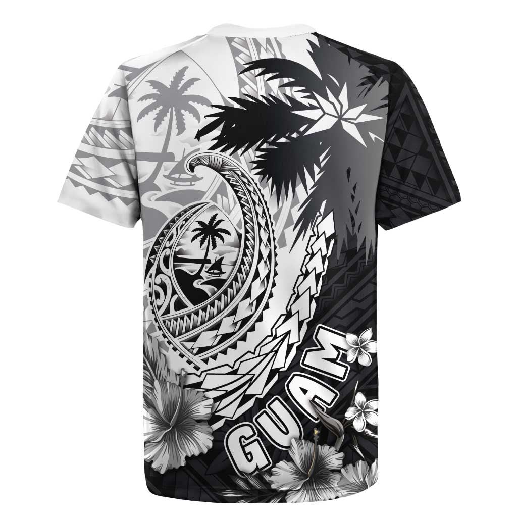 Hafa Adai Guam Rugby Jersey Polynesian Palm Tree Tattoo Hibiscus and Plumeria Art