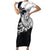 Hafa Adai Guam Short Sleeve Bodycon Dress Polynesian Palm Tree Tattoo Hibiscus and Plumeria Art