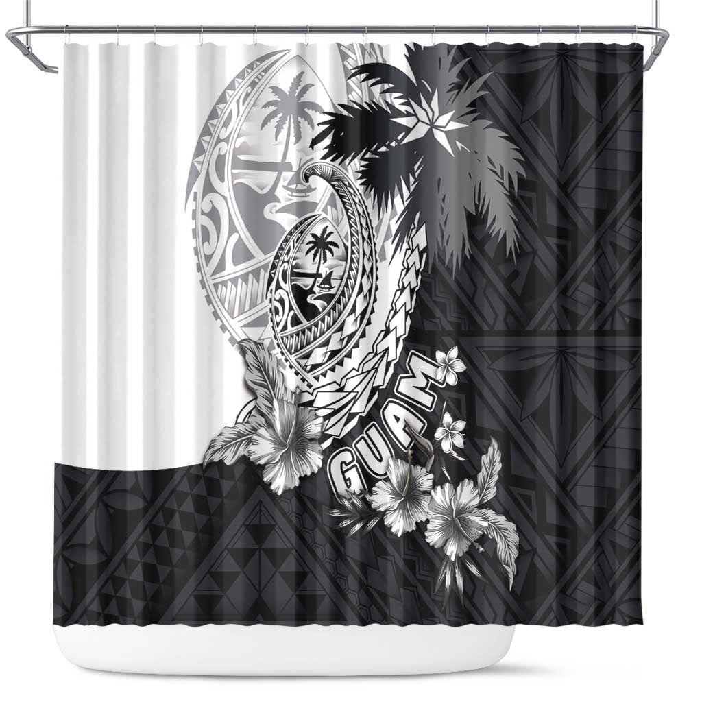 Hafa Adai Guam Shower Curtain Polynesian Palm Tree Tattoo Hibiscus and Plumeria Art