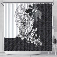 Hafa Adai Guam Shower Curtain Polynesian Palm Tree Tattoo Hibiscus and Plumeria Art