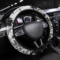 Hafa Adai Guam Steering Wheel Cover Polynesian Palm Tree Tattoo Hibiscus and Plumeria Art LT03 Universal Fit Black - Polynesian Pride