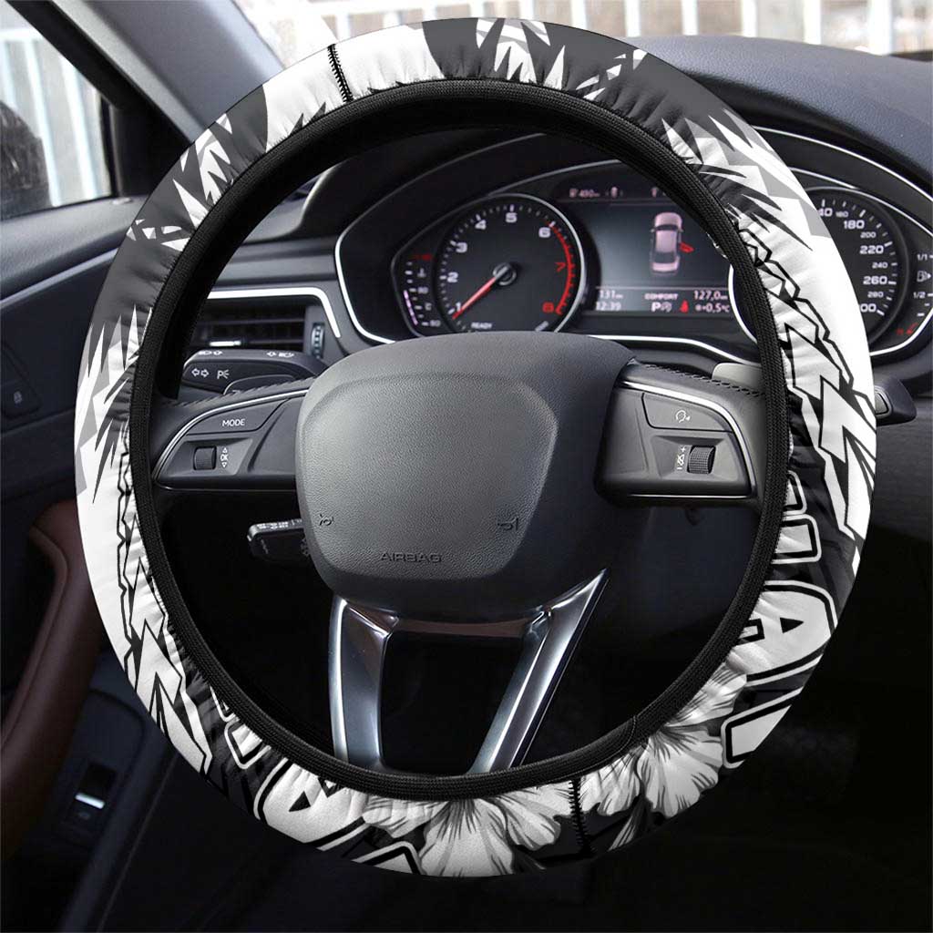 Hafa Adai Guam Steering Wheel Cover Polynesian Palm Tree Tattoo Hibiscus and Plumeria Art LT03 - Polynesian Pride