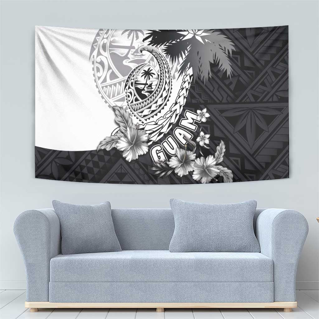 Hafa Adai Guam Tapestry Polynesian Palm Tree Tattoo Hibiscus and Plumeria Art