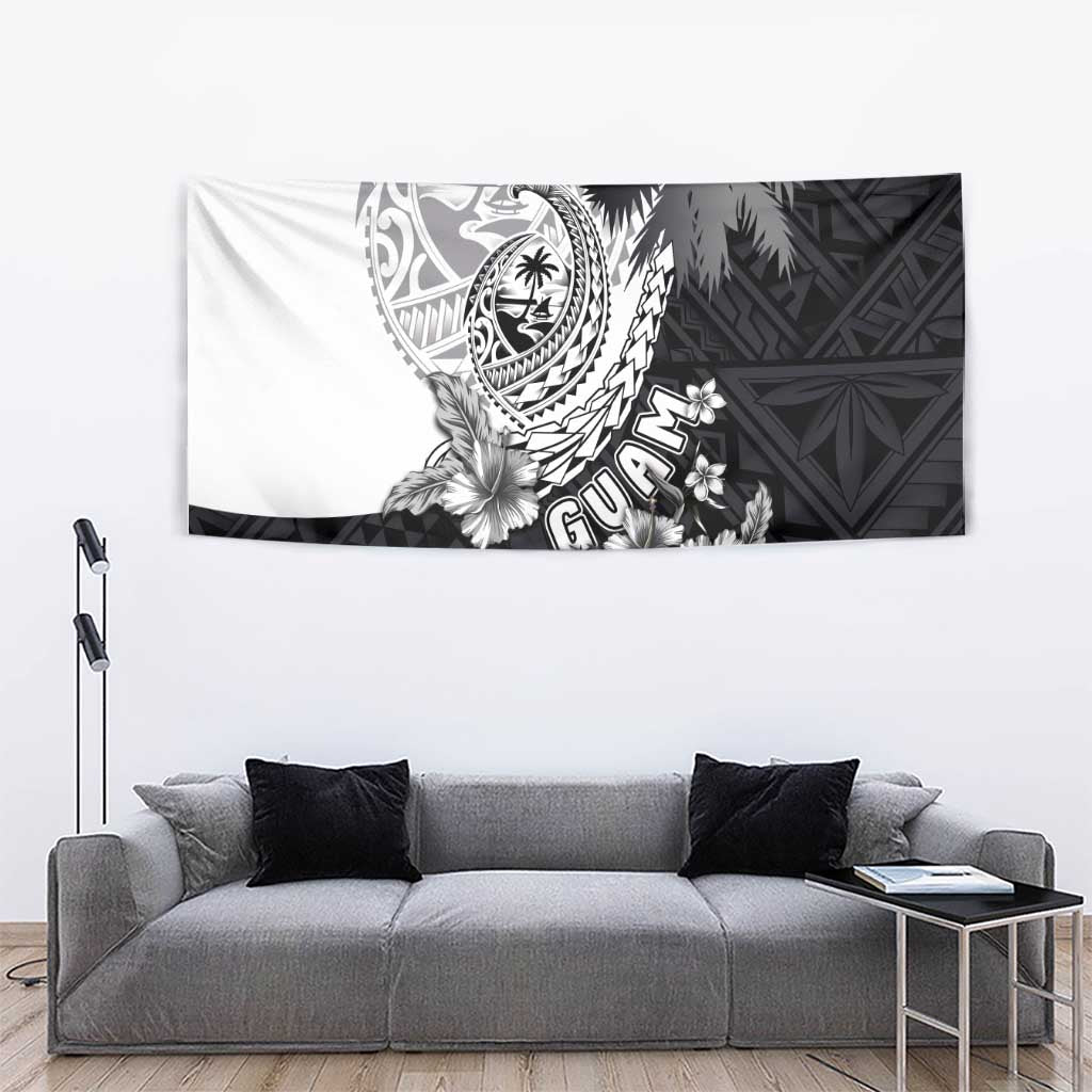 Hafa Adai Guam Tapestry Polynesian Palm Tree Tattoo Hibiscus and Plumeria Art