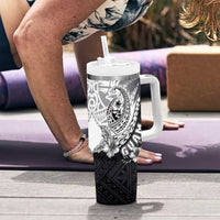 Hafa Adai Guam Tumbler With Handle Polynesian Palm Tree Tattoo Hibiscus and Plumeria Art